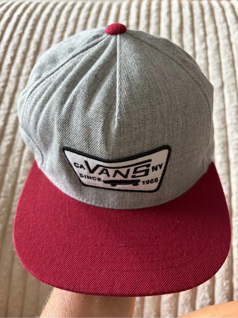 Vans Two-Tone Snapback Hat in Gray and Red